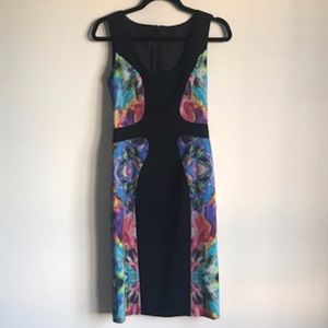 BLACK HALO  black/pastel multi-color block dress